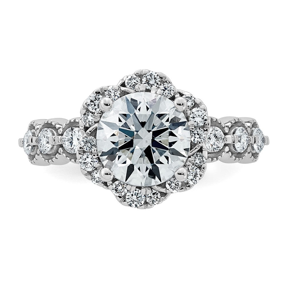 14kw 2 1/2ct Cert Round Center Lab Grown Dia VS+ F+ Floral Halo Comp Ring
