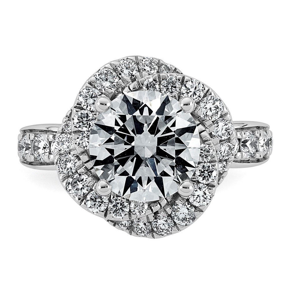 14kw 3 1/3ct Cert Round Center Lab Grown Dia VS+ F+ Swirl Halo Comp Ring