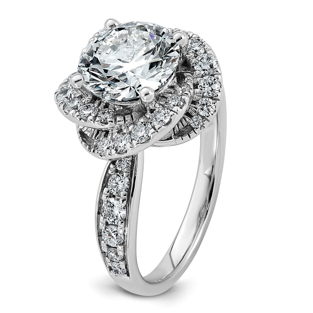 14kw 3 1/3ct Cert Round Center Lab Grown Dia VS+ F+ Swirl Halo Comp Ring
