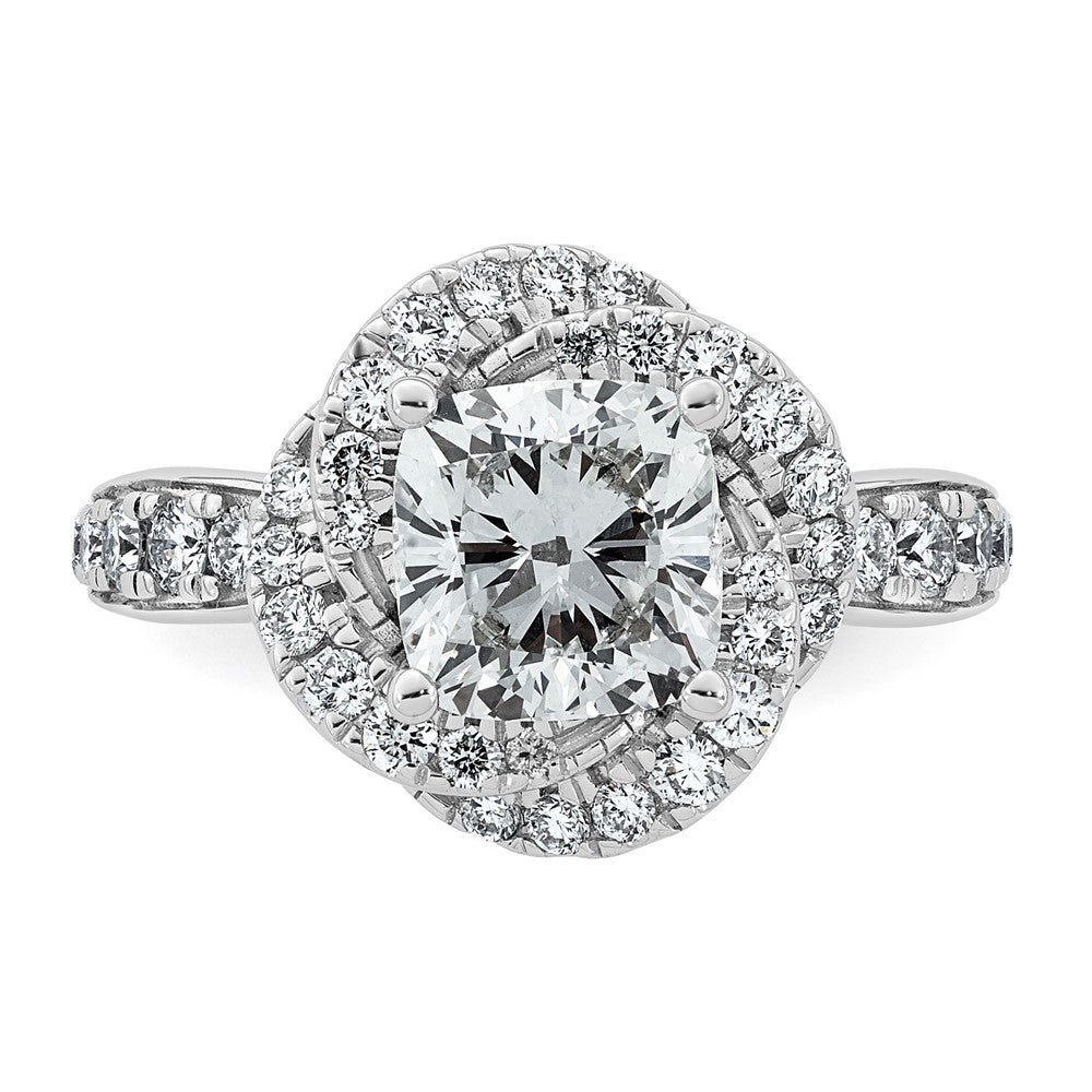 14kw 2 3/4ct Cert Cushion Center LabGrown Dia VS+ F+ Swirl Halo Comp Ring