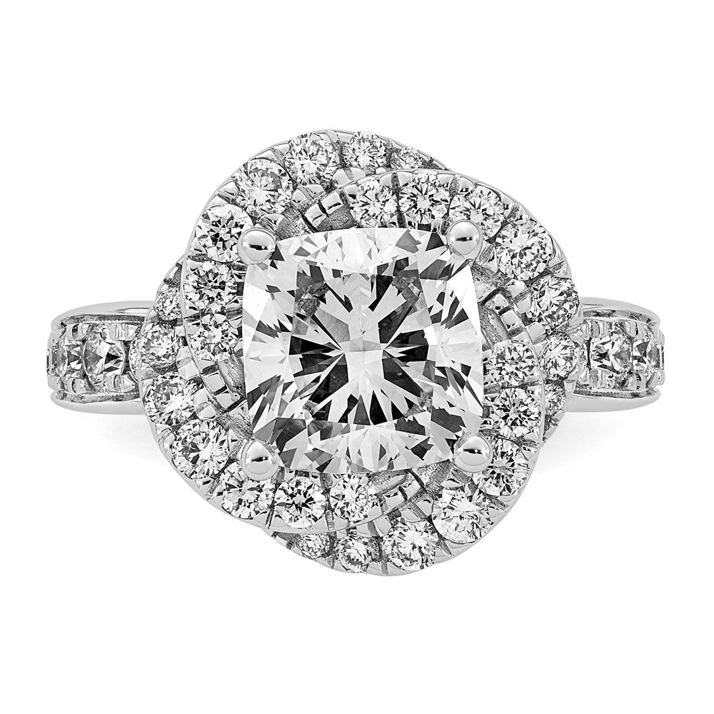 14kw 3 3/8ct Cert Cushion Center LabGrown Dia VS+ F+ Swirl Halo Comp Ring
