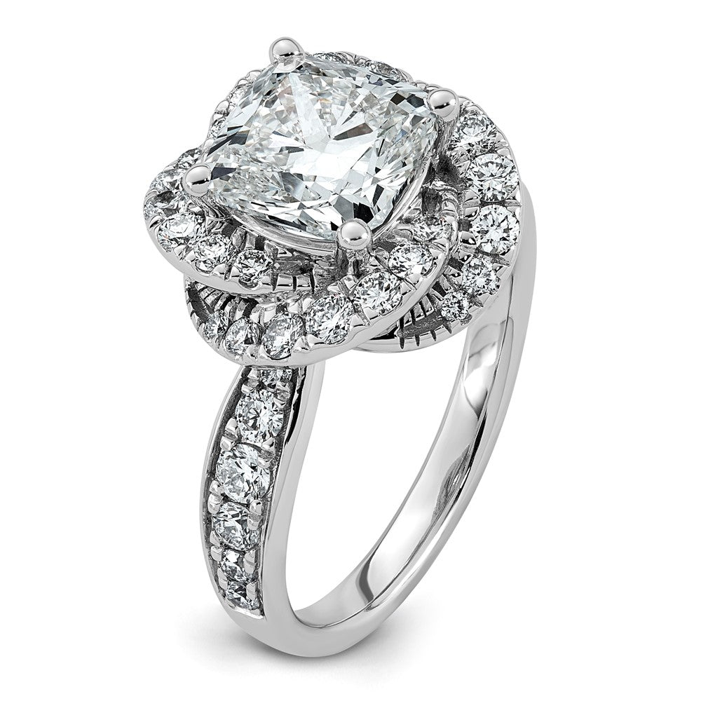 14kw 3 3/8ct Cert Cushion Center LabGrown Dia VS+ F+ Swirl Halo Comp Ring