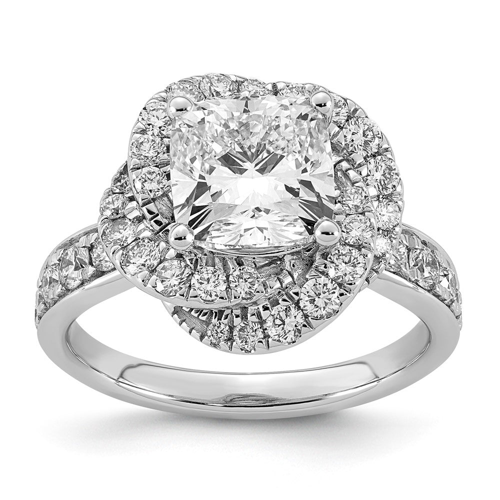 14kw 3 3/8ct Cert Cushion Center LabGrown Dia VS+ F+ Swirl Halo Comp Ring