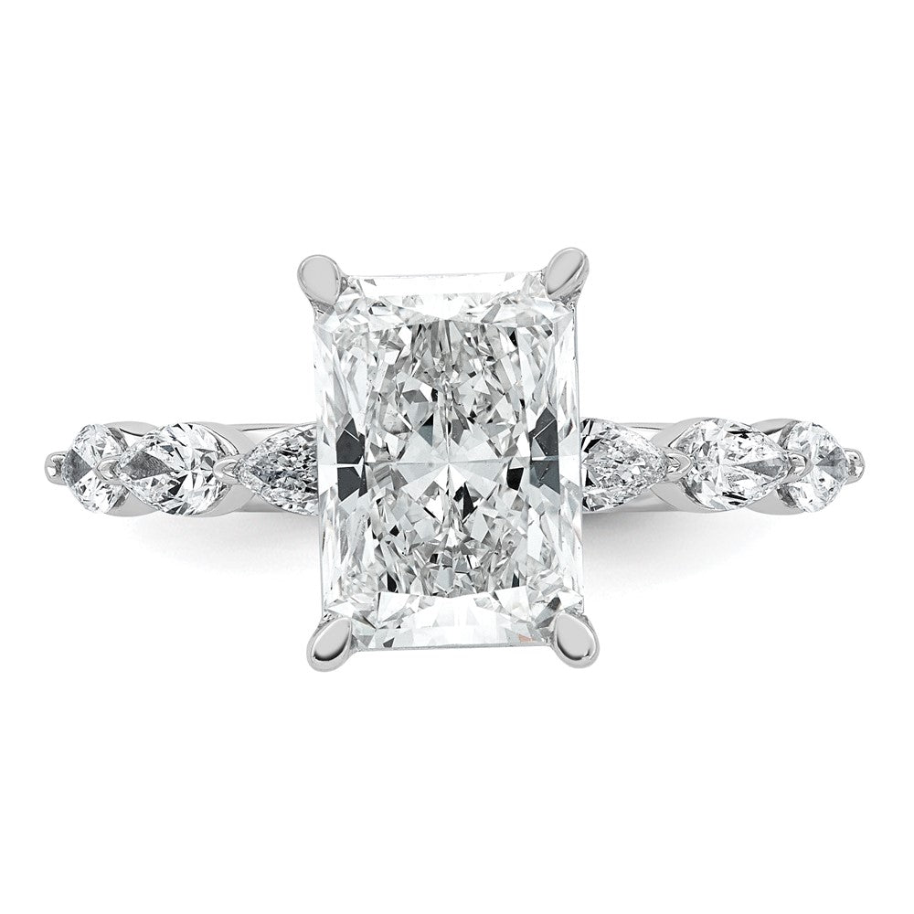 14kw 3 7/8ct Cert Radiant Ctr LabGrown Dia VS+ F+ w/ Pear Sides Comp Ring