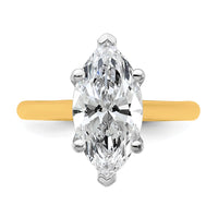 14k Two-Tone 3ct Cert Lab Grown VS+ F+ Marquise 8X Comp Diamond Ring