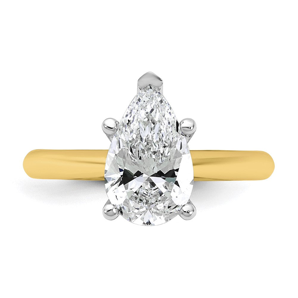 14k Two-Tone 2ct Cert Lab Grown VS+ F+ Pear 8X Comp Diamond Ring