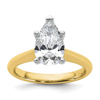 14k Two-Tone 2ct Cert Lab Grown VS+ F+ Pear 8X Comp Diamond Ring