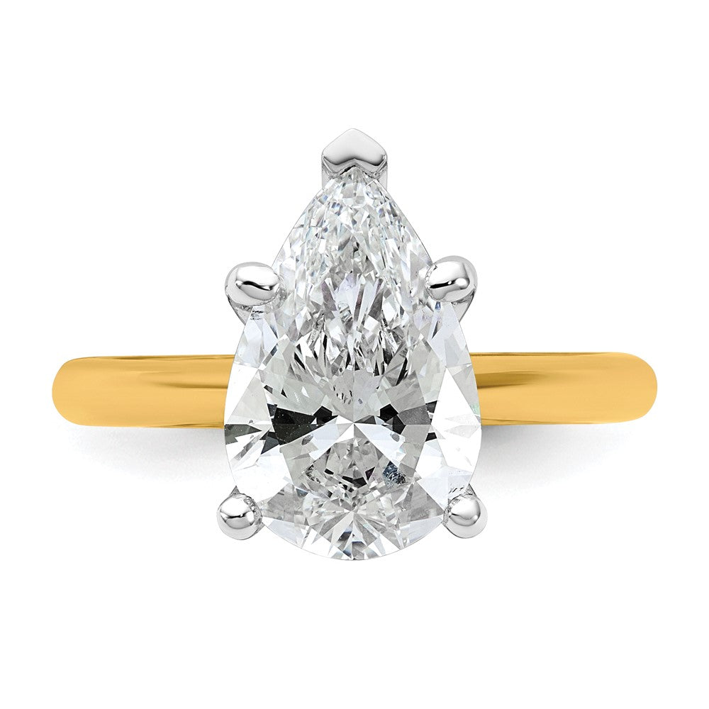 14k Two-Tone 3ct Cert Lab Grown VS+ F+ Pear 8X Comp Diamond Ring