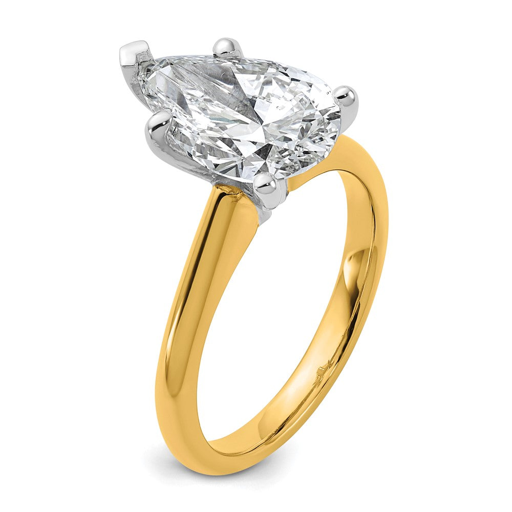 14k Two-Tone 3ct Cert Lab Grown VS+ F+ Pear 8X Comp Diamond Ring