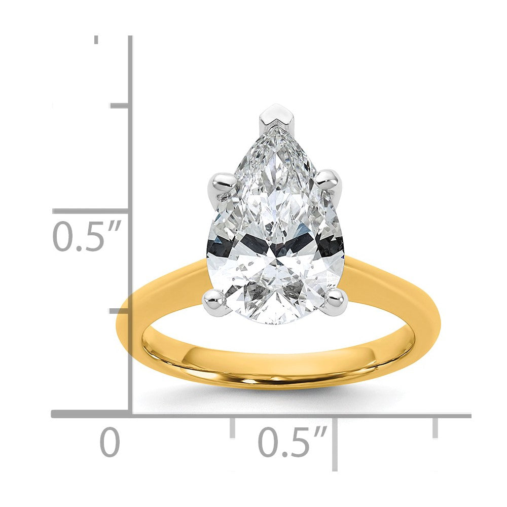 14k Two-Tone 3ct Cert Lab Grown VS+ F+ Pear 8X Comp Diamond Ring