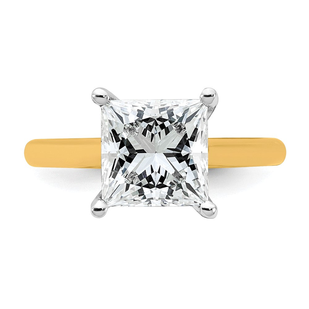 14k Two-Tone 3ct Cert Lab Grown VS+ F+ Princess 8X Comp Diamond Ring