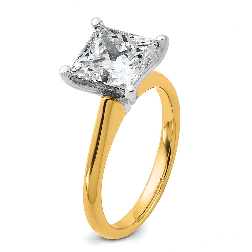 14k Two-Tone 3ct Cert Lab Grown VS+ F+ Princess 8X Comp Diamond Ring