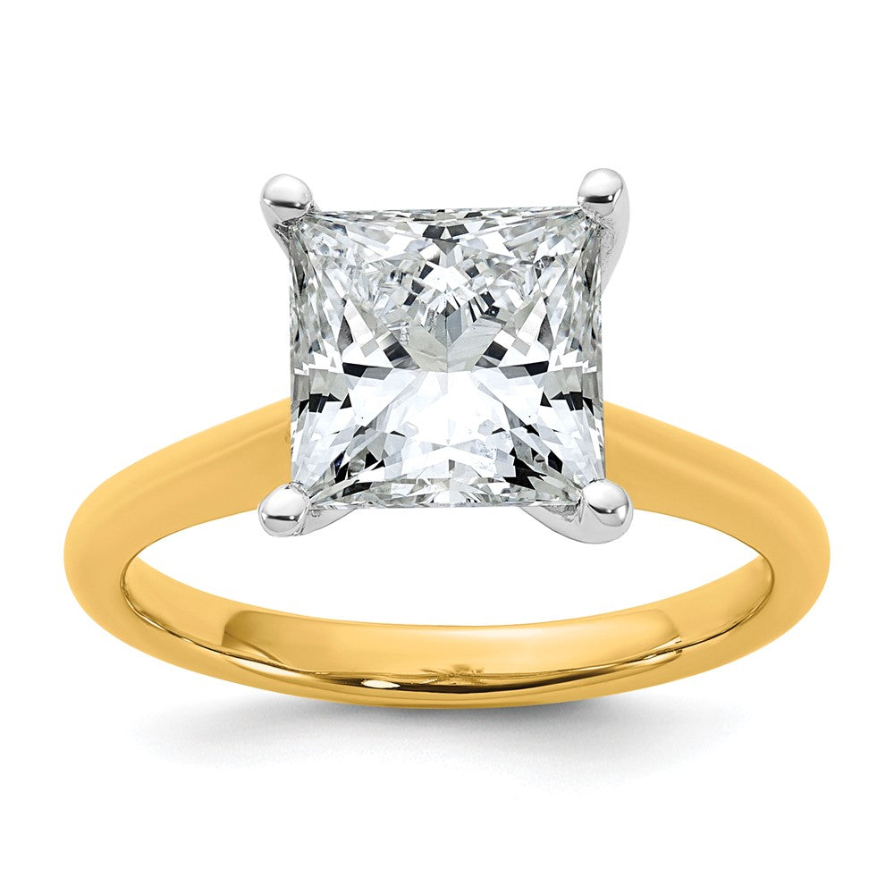 14k Two-Tone 3ct Cert Lab Grown VS+ F+ Princess 8X Comp Diamond Ring