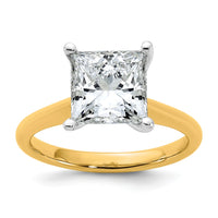 14k Two-Tone 3ct Cert Lab Grown VS+ F+ Princess 8X Comp Diamond Ring