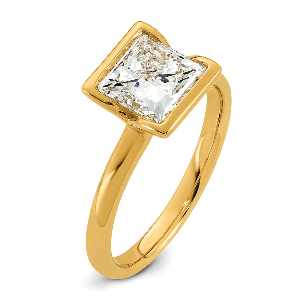 14ky 2ct Cert Princess Lab Grown Dia VS+ F+ Half Bezel Engagement Ring