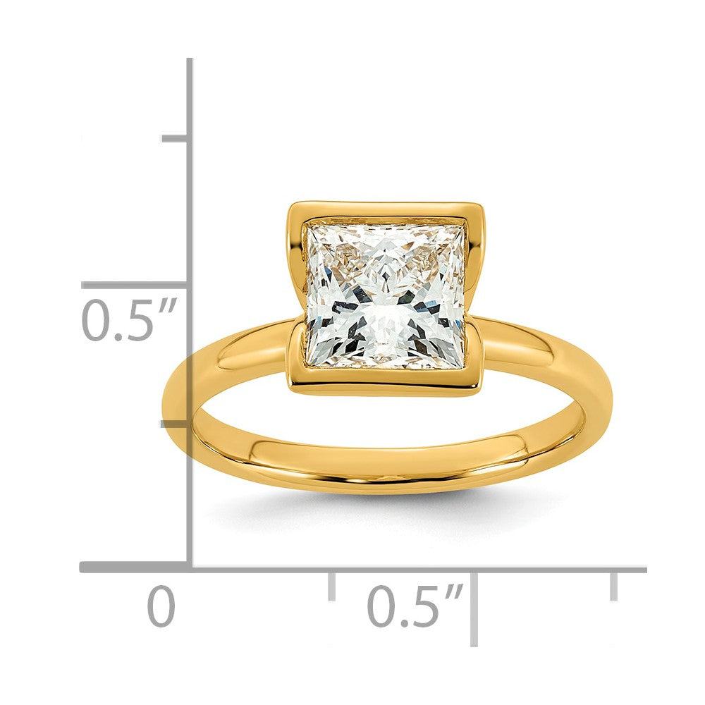 14ky 2ct Cert Princess Lab Grown Dia VS+ F+ Half Bezel Engagement Ring