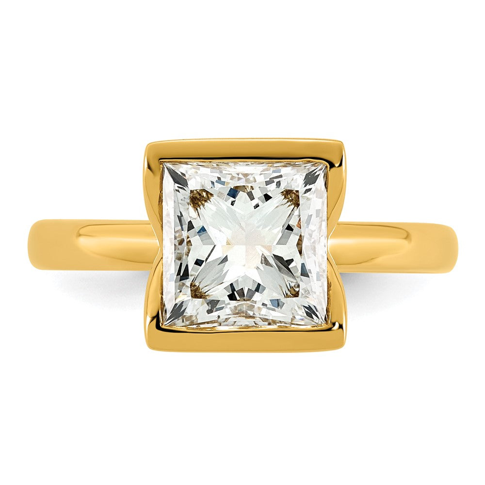 14ky 2 1/2ct Cert Princess Lab Grown Dia VS+ F+ Half Bezel Engagement Ring