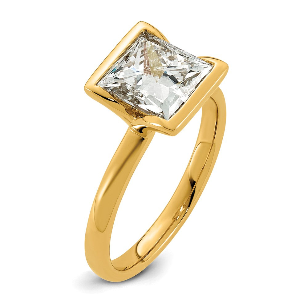 14ky 2 1/2ct Cert Princess Lab Grown Dia VS+ F+ Half Bezel Engagement Ring