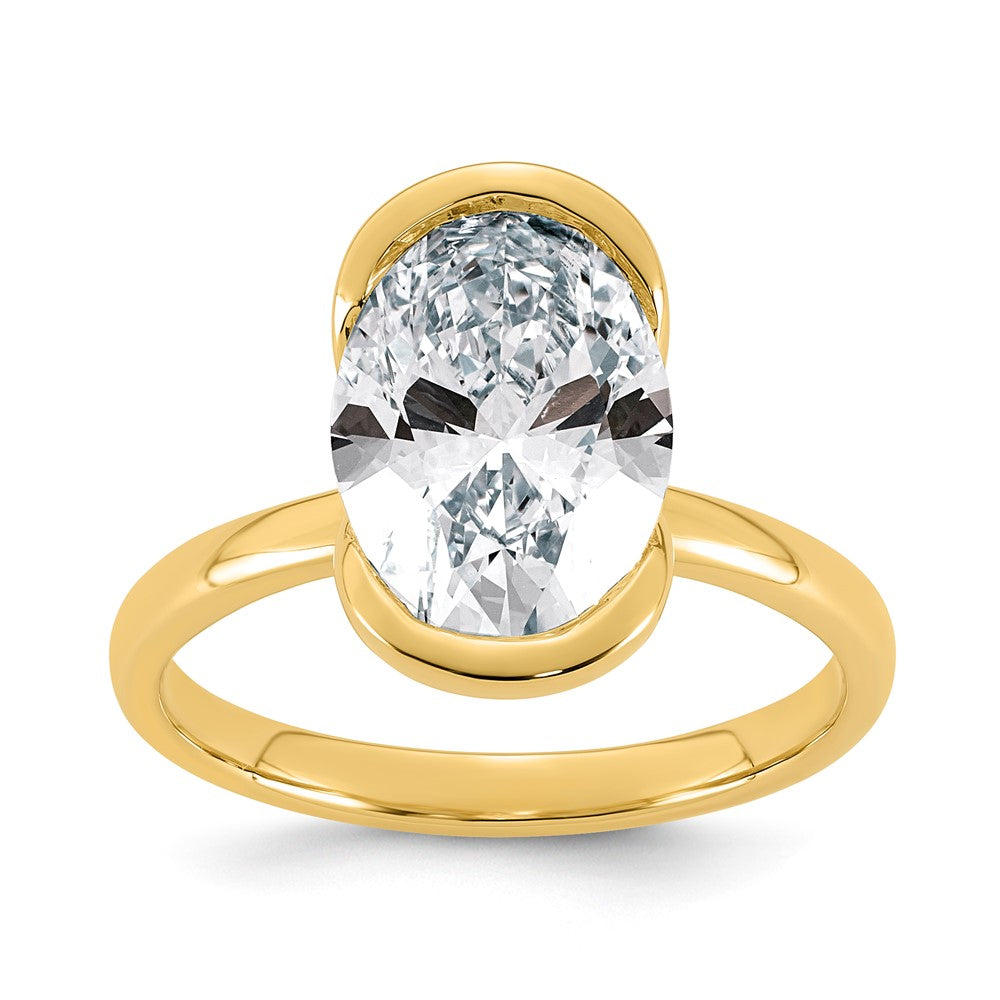 14ky 3 1/2ct Cert Oval Lab Grown Dia VS+ F+ Half Bezel Engagement Ring