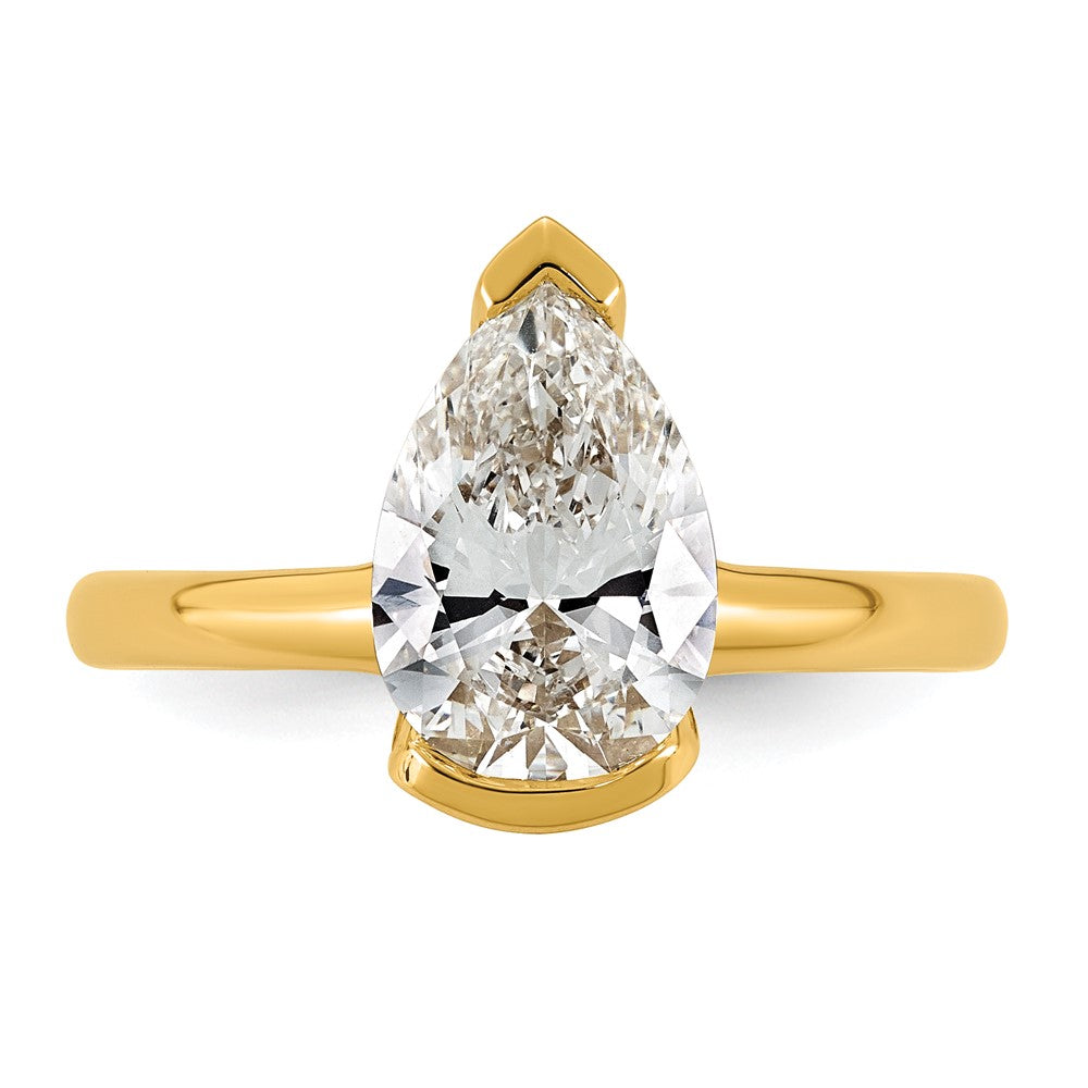 14ky 2ct Cert Pear Lab Grown Dia VS+ F+ Half Bezel Engagement Ring