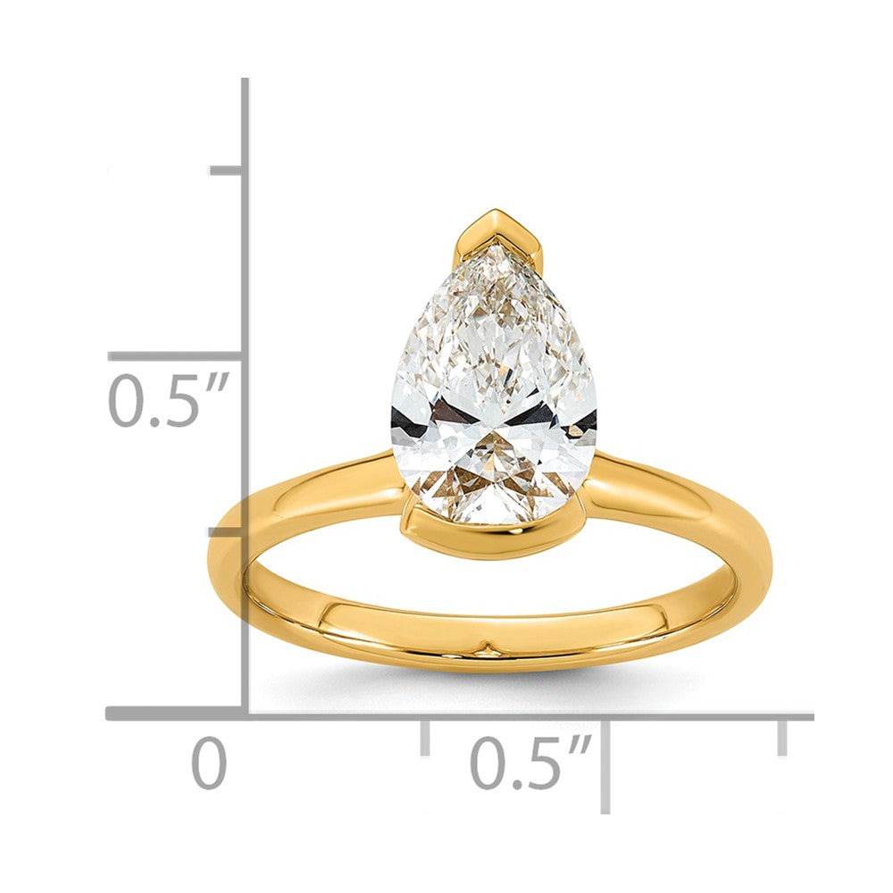14ky 2ct Cert Pear Lab Grown Dia VS+ F+ Half Bezel Engagement Ring