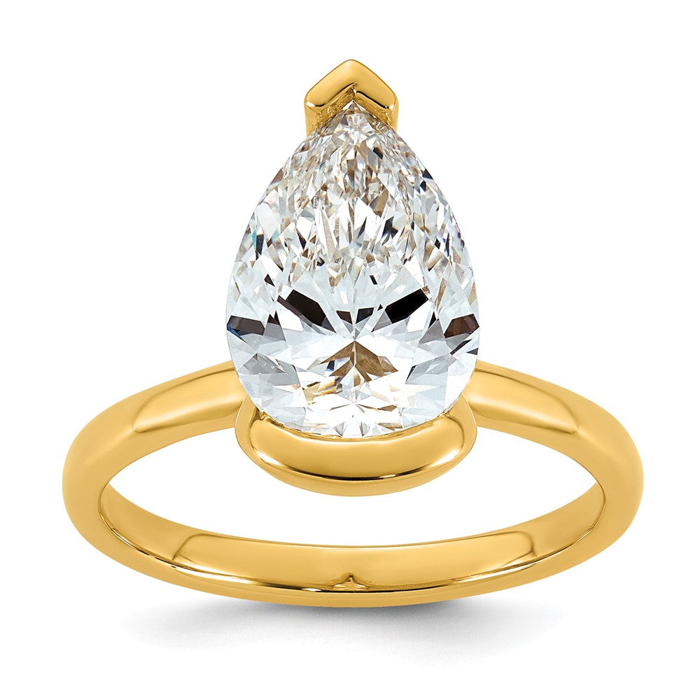 14ky 3 1/2ct Cert Pear Lab Grown Dia VS+ F+ Half Bezel Engagement Ring