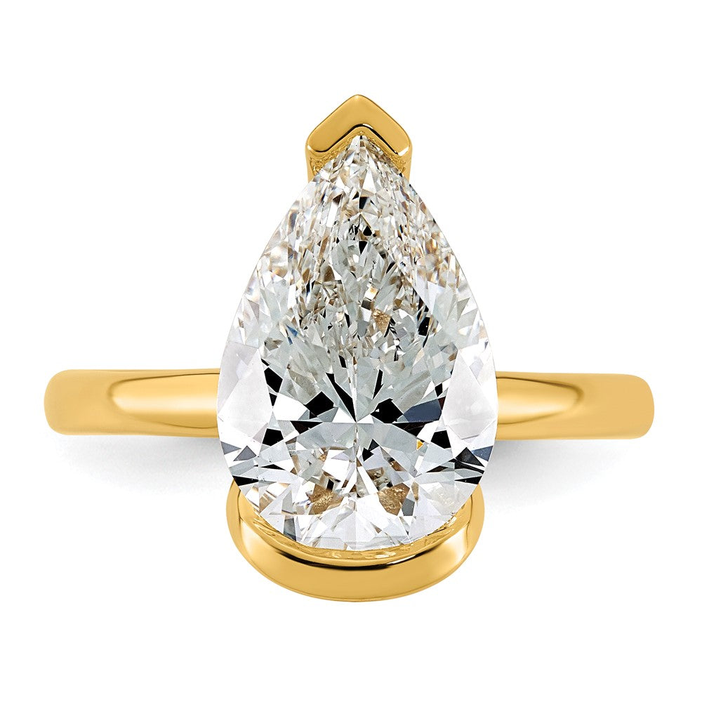 14ky 4ct Cert Pear Lab Grown Dia VS+ F+ Half Bezel Engagement Ring