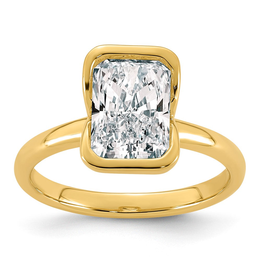 14ky 2 1/2ct Cert Radiant Lab Grown Dia VS+ F+ Half Bezel Engagement Ring
