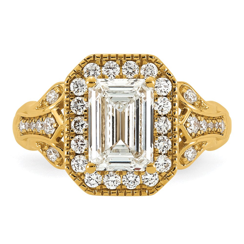 14ky Certified Emerald Center Lab Grown Diamond VS+ F+ Halo Engagement Ring