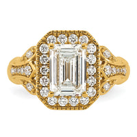 14ky Certified Emerald Center Lab Grown Diamond VS+ F+ Halo Engagement Ring