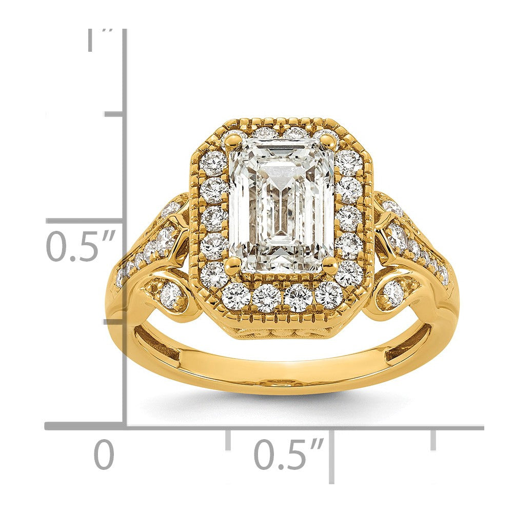 14ky Certified Emerald Center Lab Grown Diamond VS+ F+ Halo Engagement Ring