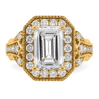 14ky Certified Emerald Center Lab Grown Diamond VS+ F+ Halo Engagement Ring