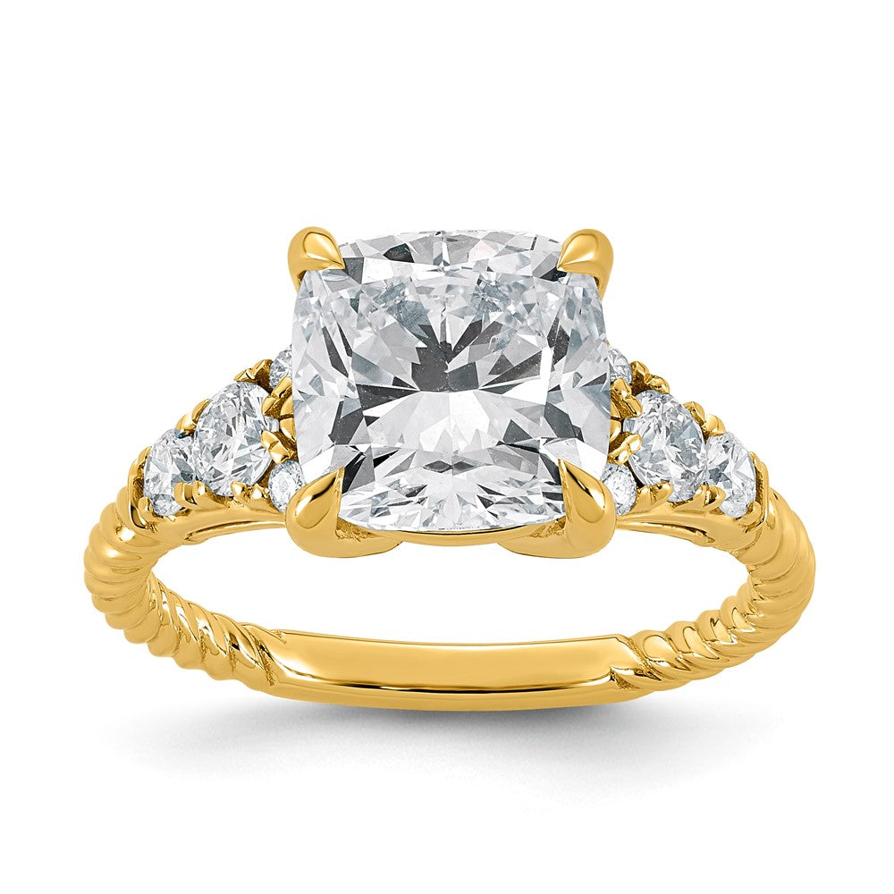 14ky Certified Cushion Center Lab Grown Diamond VS+ F+ Engagement Ring