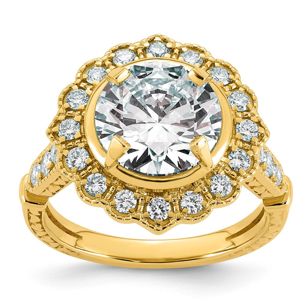 14ky Certified Round Center Lab Grown Diamond VS+ F+ Halo Engagement Ring