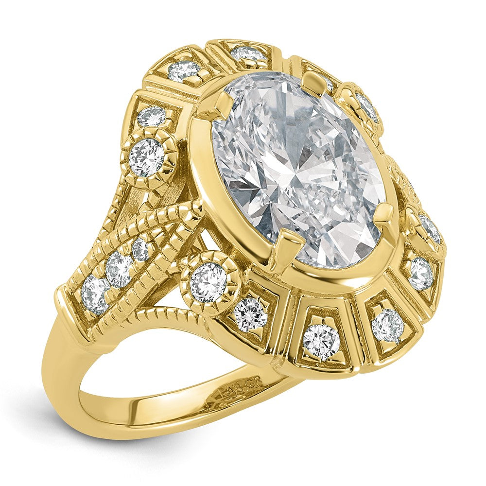 14ky Certified Oval Center Lab Grown Diamond VS+ F+ Halo Engagement Ring