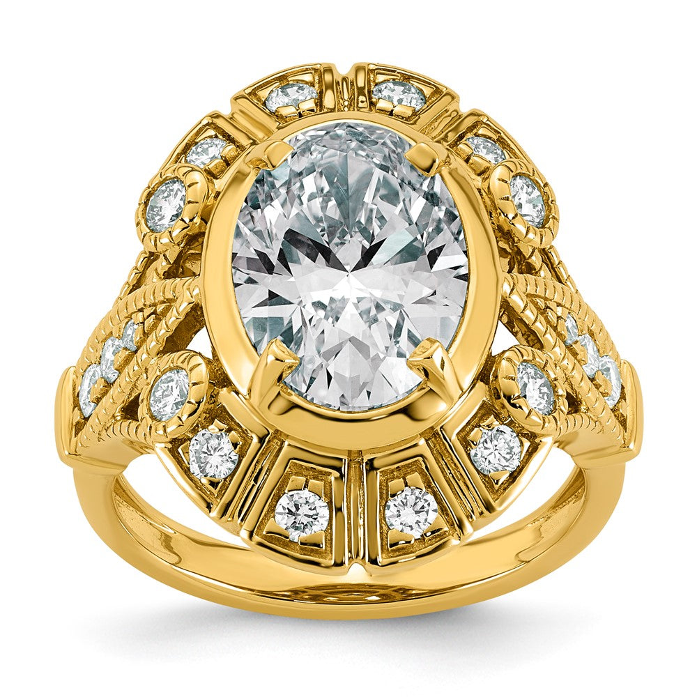 14ky Certified Oval Center Lab Grown Diamond VS+ F+ Halo Engagement Ring