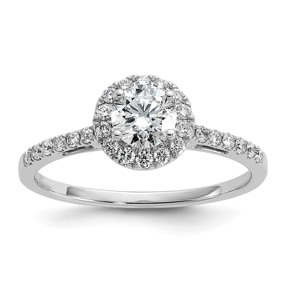 14kw 3/4ct Lab Grown Diamond VS/SI+ G+ Complete Size 5 Halo Eng Ring