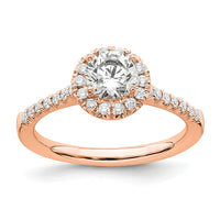 14k Rose Gold 3/4ct Lab Grown Dia VS/SI+ G+ Comp Size 5 Halo Eng Ring