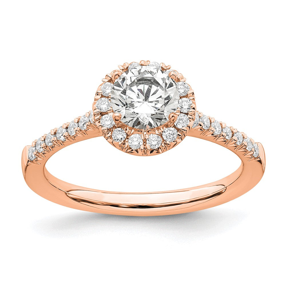 14k Rose Gold 3/4ct Lab Grown Dia VS/SI+ G+ Comp Size 6 Halo Eng Ring