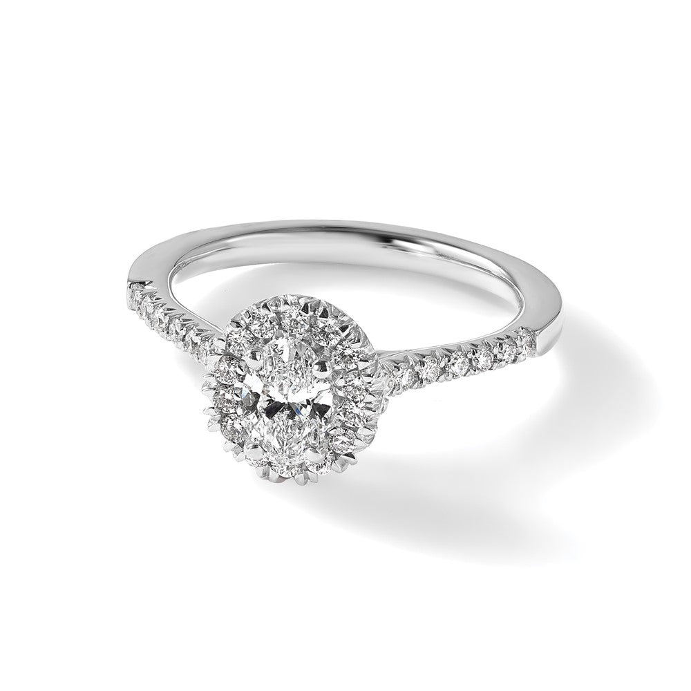 14kw Cert 2 1/2ct Oval Lab Grown VS/SI+ G+ Dia Halo Comp Engagement Ring
