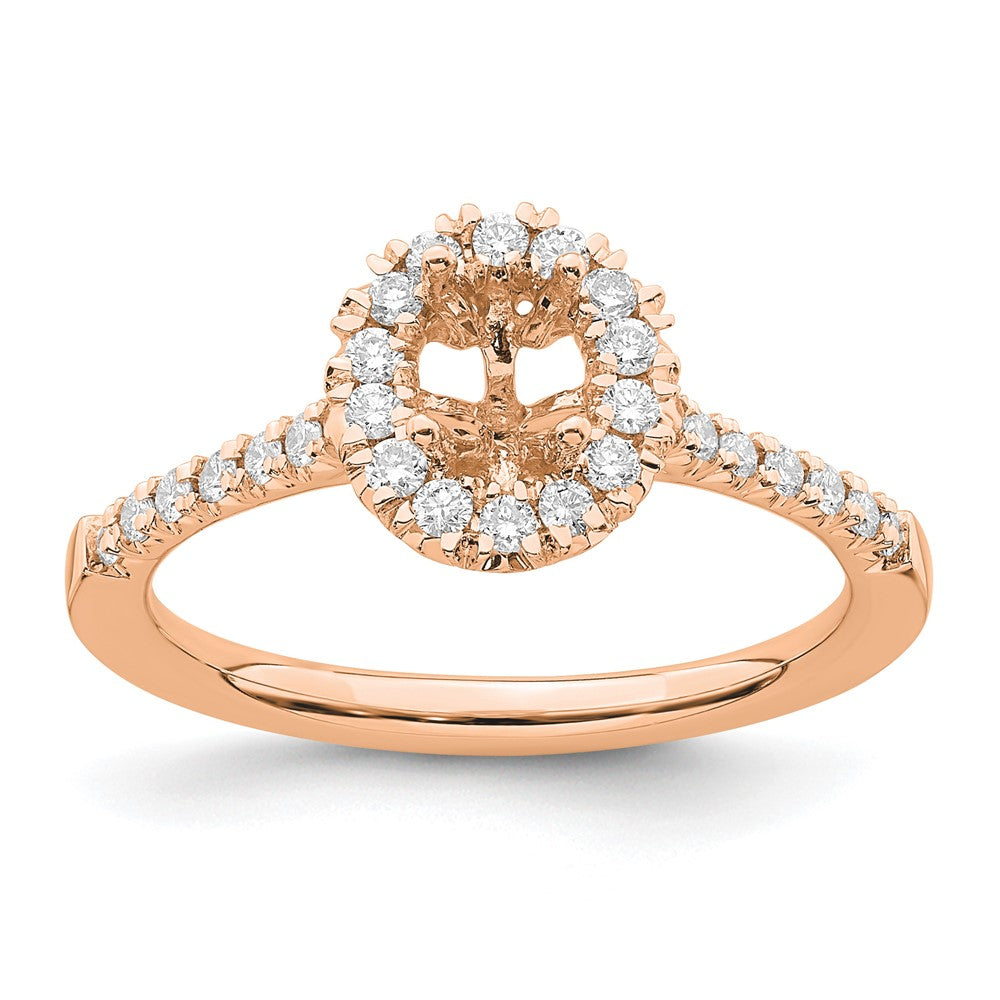 14kr 1/3ct Lab Grown Diamond VS/SI+ G+ 1/2ct Oval Semi Halo Eng Ring