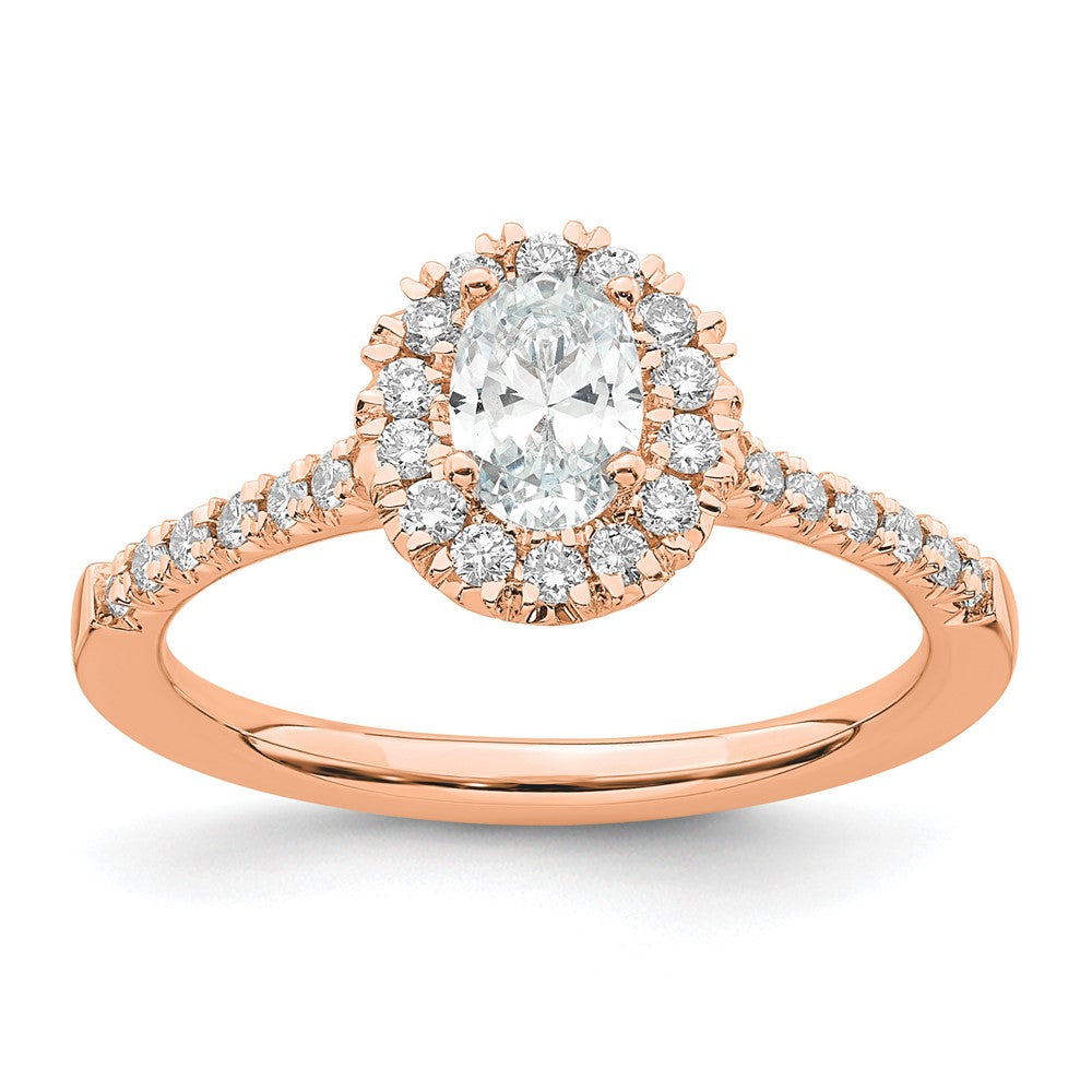 14kr 1/3ct Lab Grown Diamond VS/SI+ G+ 1/2ct Oval Semi Halo Eng Ring