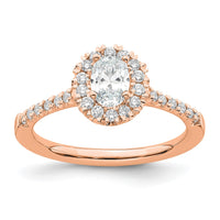 14kr 1/3ct Lab Grown Diamond VS/SI+ G+ 1/2ct Oval Semi Halo Eng Ring