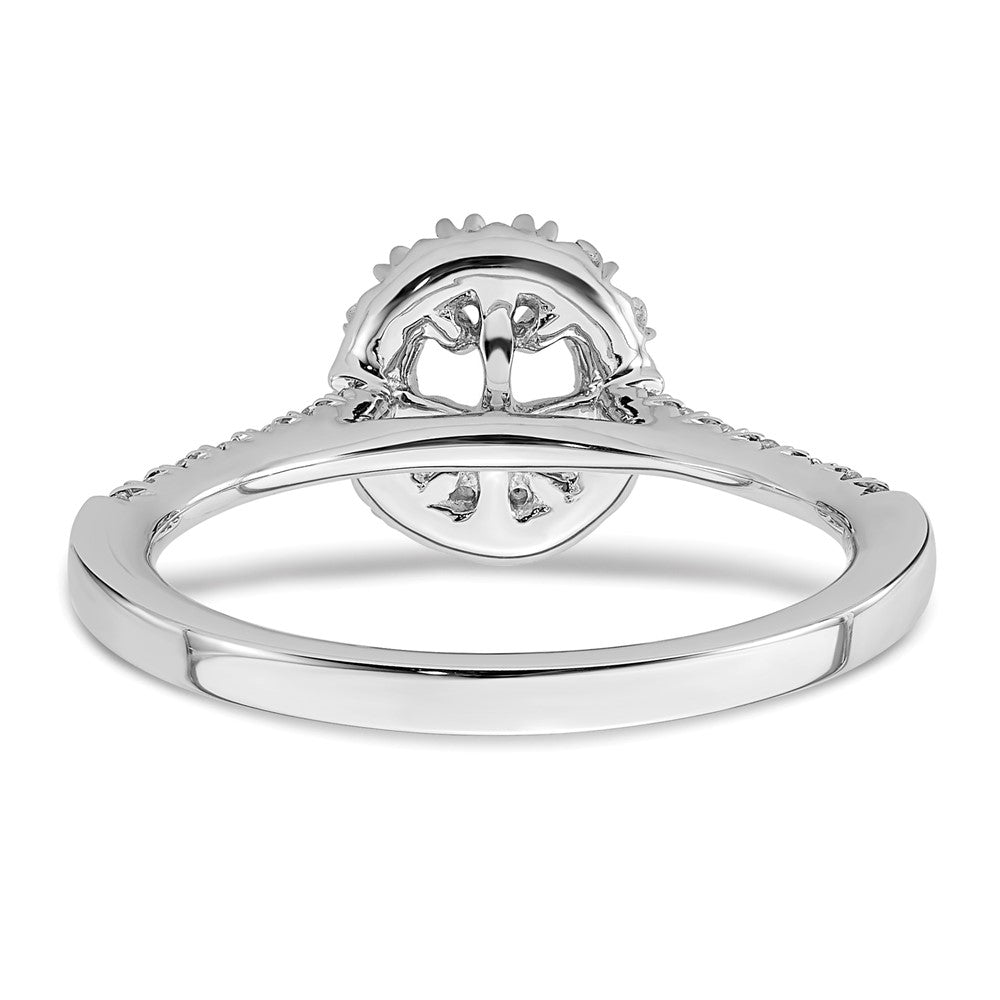 14kw 1/3ct Lab Grown Diamond VS/SI+ G+ 1/2ct Oval Semi Halo Eng Ring