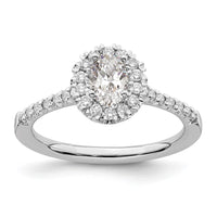 14kw 1/3ct Lab Grown Diamond VS/SI+ G+ 1/2ct Oval Semi Halo Eng Ring