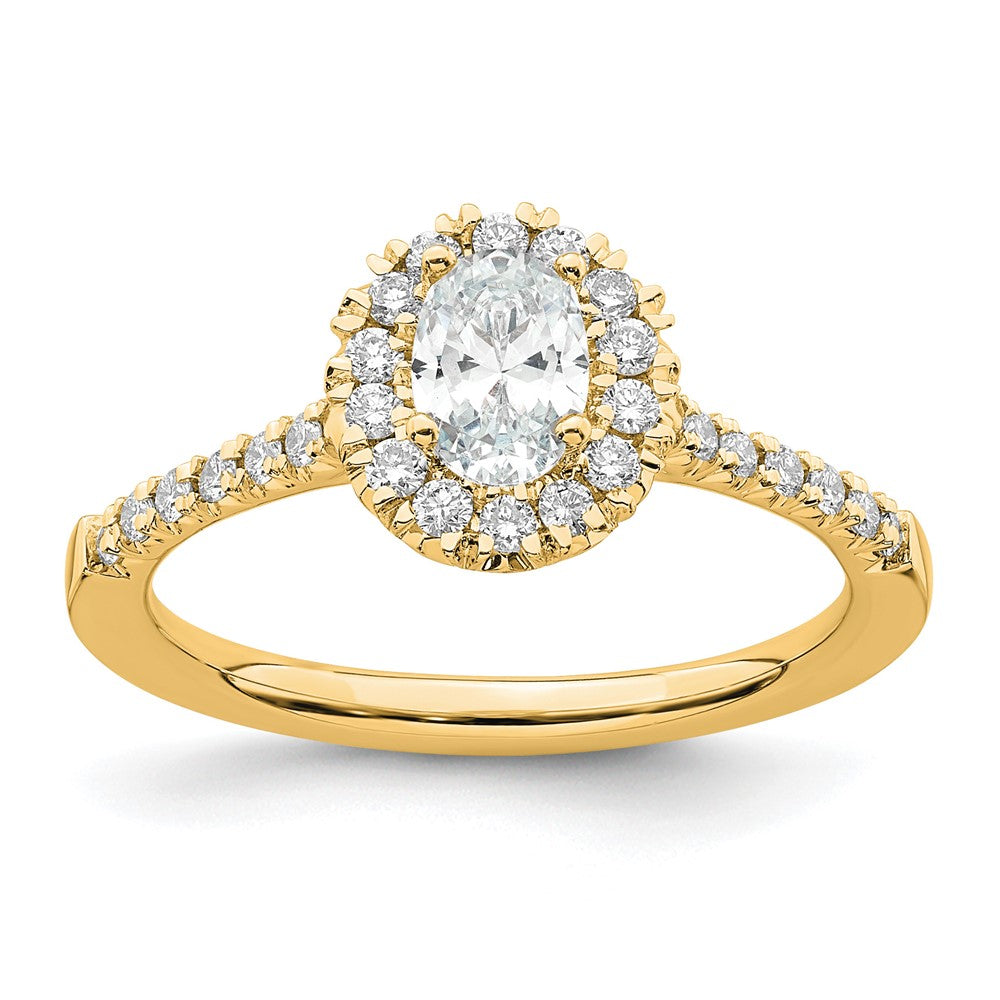 14k 1/3ct Lab Grown Diamond VS/SI+ G+ 1/2ct Oval Semi Halo Eng Ring