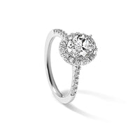 True Origin 14k 7/8ct Cert Lab Grown Dia VS+ F+ Oval S/M Halo Eng Ring