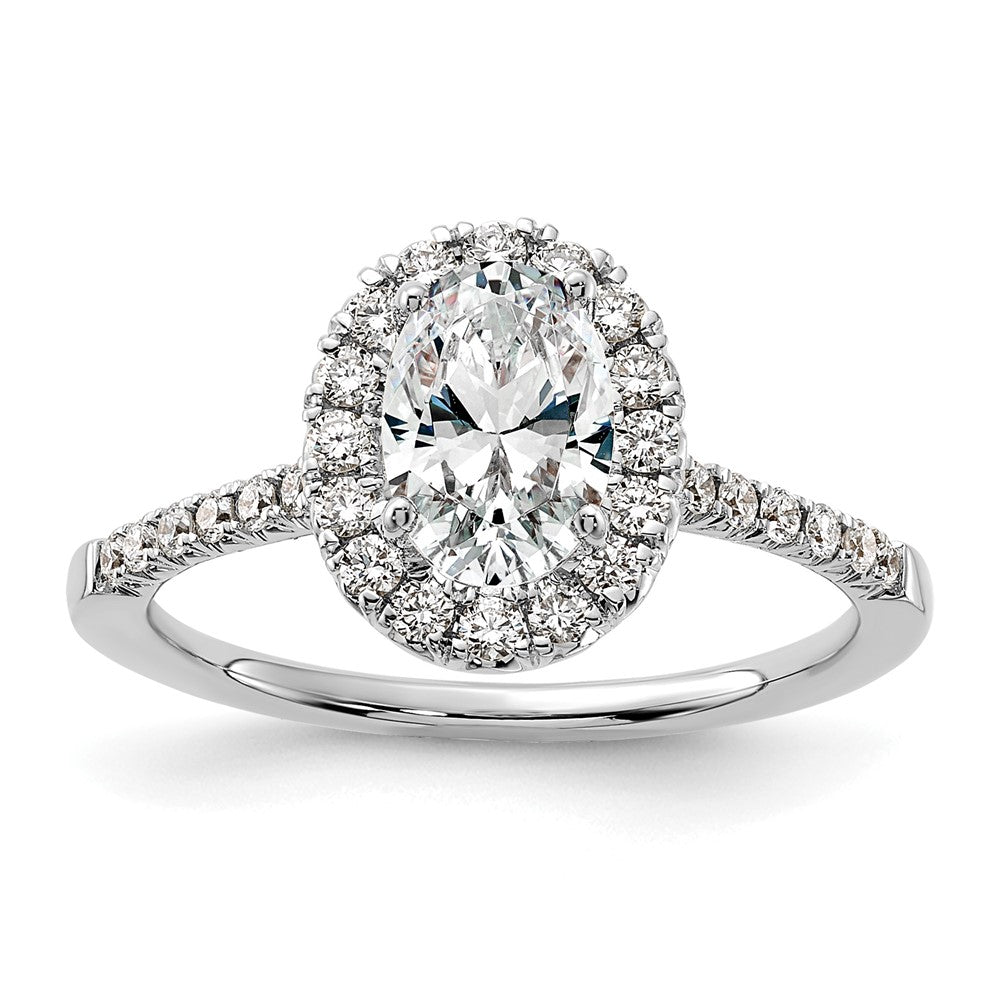 14kw 3/8ct Lab Grown Diamond VS/SI+ G+ 1ct Oval Semi Halo Eng Ring