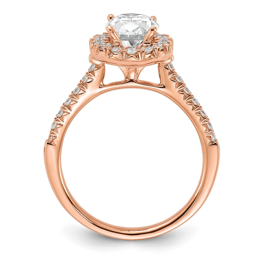 14k Rose 1/2 ct Lab Grown Dia VS/SI+ G+ 1 1/2 ct Center Oval Semi Eng Ring