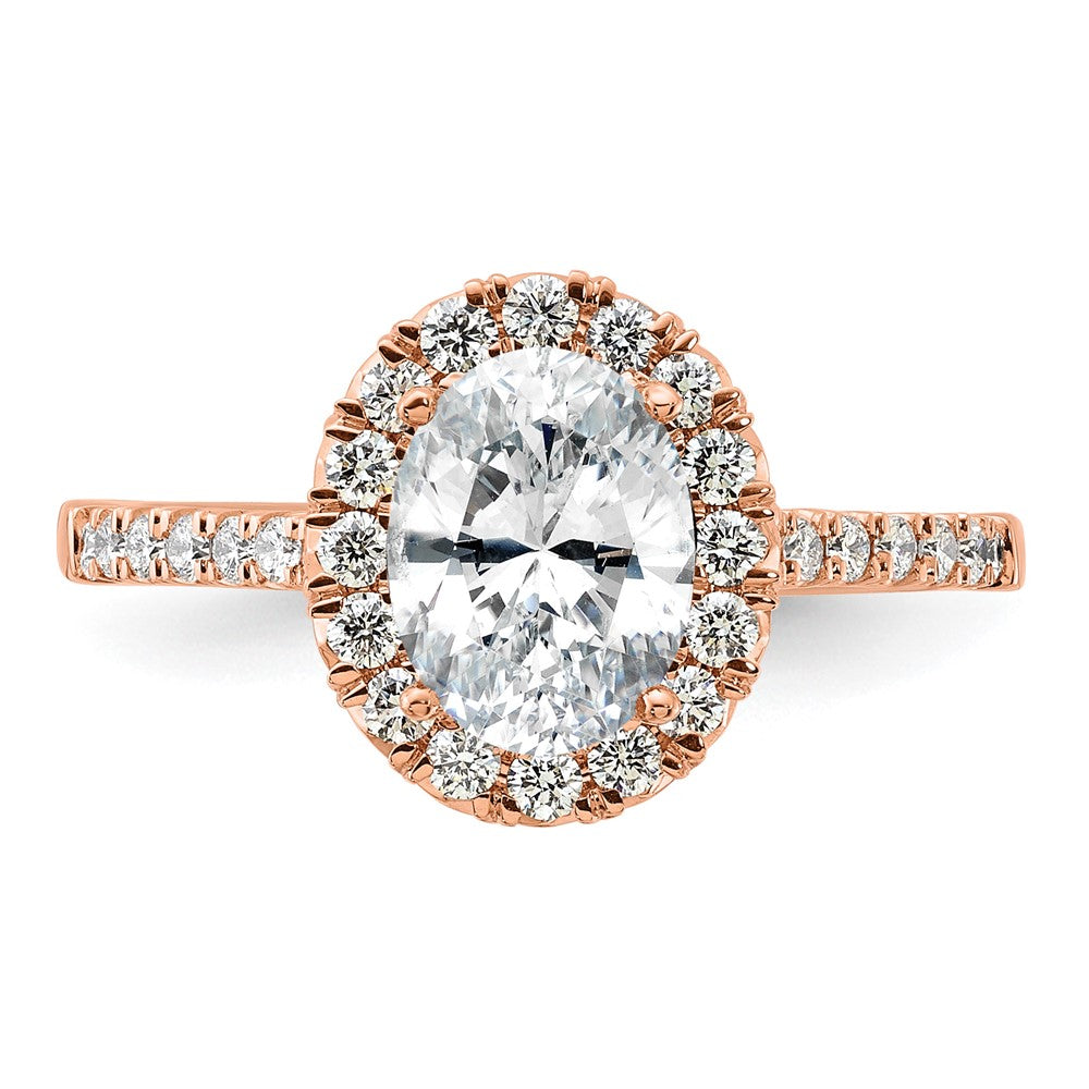14k Rose 1/2 ct Lab Grown Dia VS/SI+ G+ 1 1/2 ct Center Oval Semi Eng Ring